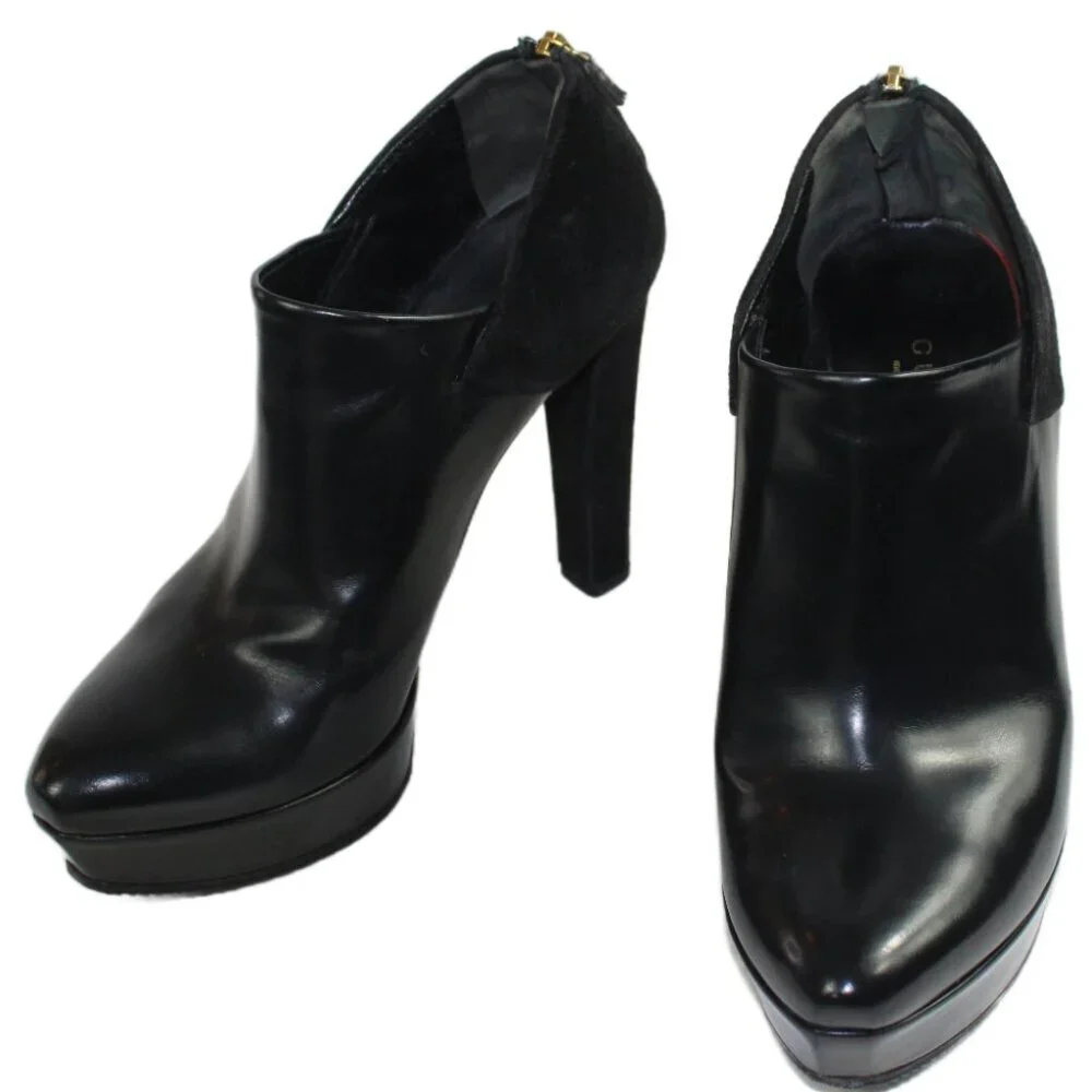 Gucci Black Leather Suede Accent Platform Stiletto Ankle Boot, Size 36.5